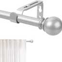 Silver Curtain Rod for Windows 28 to 48 Inch, 5/8 Inch Diameter Adjustable Curtain Rods With Brackets, Heavy Duty Easy to Install Curtain Rods for Bedroom, Outdoor Curtain Rod for Patio
