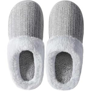shoeslocker Womens Memory Foam Fuzzy Slippers Knitted House Slippers for Women Comfy Slip-On Warm House Shoes 7