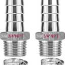 2 PACK 304 Stainless Steel 3/4" Barb x 3/4" NPT Male Thread Fitting, Lead-Free Heavy Duty Connector with Hose Clamps for Air Water Oil Hose Pipe