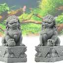 livelyfish Asian Fu Foo Dogs Pair of Two Guardian Lion Statues, Fish Tank Aquarium Sandstone Figurines Chinese Ornaments Feng Shui Decorations (M)