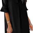 KISSMODA Summer Dresses for Women 2026 V Neck Ruffle Short Sleeve Casual Boho Shift Dress (Black, M)