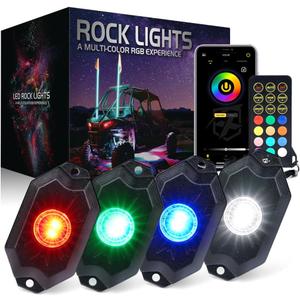 Xprite RGBW LED Rock Lights Kit with Bluetooth & Wireless Remote Controller, Multicolor Cars Underglow, Wheel, Footwell Neon Light Kits, for Off-Road UTV ATV Trucks SUV Motorcycle Boats - 4 Pods