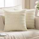 JELLYMONI 2 PCS Beige Decorative Throw Pillow Covers 18x18 Inch, Corduroy Striped Boho Pillows Cover for Living Room Bed Sofa Couch, Spring Farmhouse Boho Home Decor