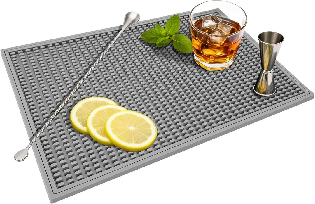 Bar Mat - Premium 18"X12" Rubber Bar Mats for Countertop, Non-slip Dish Drying Pad & Bartender Mat with for Fast Drying, Ideal Bar Tools for Home Bar, Cocktail Set, And Kitchen Use(Grey) (Gray)