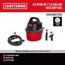 CRAFTSMAN CMXEVBE17250 2.5 Gallon 2.5 Peak HP Wet Dry Vac, Portable Shop Vacuum Wet and Dry with Filter Bag, Hose and Attachments for Cleaning in the Home