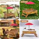 Ground Bird Feeder for Outdoors Bird&Squirrel Feeder Wooden Chicken Picnic Table Platform Feeder Wild Bird Feed Crow Feeder for Outside with 5 LBS Capacity (Brown)