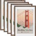VCK 20x30 Poster Frame 5 Pack, Natural Wood Grain Brown Walnut, Display 16x24 Picture with Mat or 20x30 without Mat, Wall Hanging