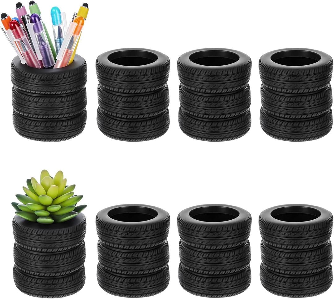 8 Pcs Tire Shaped Pen Holder Car Tire Planter Holder for Men Mechanic Gift Desk Office Home School Accessories Decor Christmas Novelty Funny Supplies Cactus Succulent Planter Pot