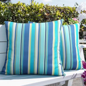 Adabana Blue Outdoor Waterproof Throw Pillow Covers 18x18, Decorative Colorful Striped Pillows Cover Set of 2 for Patio Garden Porch (18" x 18" (Pack of 2))