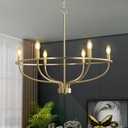 6 Light Gold Chandelier, Brushed Gold Light Fixture Dining Table Candle Brass Chandelier Lighting for Bedroom Hallway Entryway Living Room Kitchen 29in Brushed Brass Chandeliers