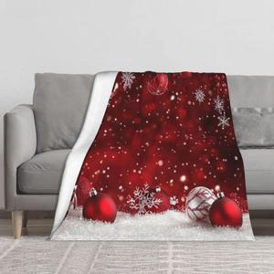 Flannel Throw Blanket Christmas Red Ball Winter Soft Cozy Holiday Blanket for Couch Bed Sofa, Lightweight Warm Fleece Blanket All Season, Festive Home Decor, 50 x 60 Inch (A07683)