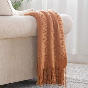 Almond Throw Blanket 50x60 Inches Throw Textured Solid Soft Sofa Couch Decorative Knit Blanket 