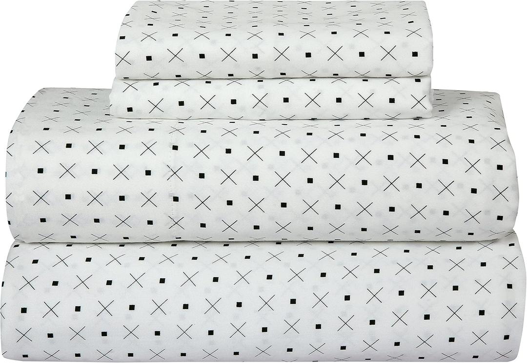 ROYALE LINENS 300 Thread Count 100% Long Staple Combed Cotton Sheet Set - 4 Piece Bed Sheet 1 Fitted Sheet, 1 Flat Sheet, 2 Pillow case - Breathable, Cool & Crisp Percale Sheet Set (Full,Geometric)
