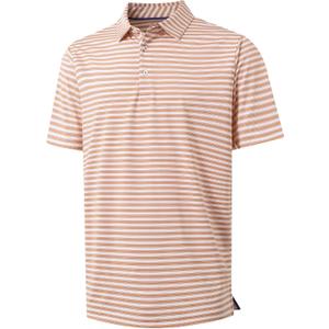 M MAELREG Golf Shirts for Men Short Sleeve Dry Fit Casual Striped Performance Moisture Wicking Collared Mens Polo Shirts (Orange White)