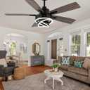 52" Chandelier Fan Black Modern Ceiling Fan with Lights DC Motor Reversible Dimmable Indoor Ceiling Fan for Bedroom, Living Room