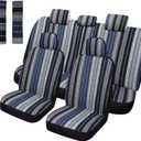 Pariitadin Baja Saddle Blanket Car Seat Covers Full Set with Seat Belt Pads, Washable Breathable Striped Woven Cloth Seat Covers for Cars Interior, Universal Fit Most Cars, Airbag Compatible, Blue