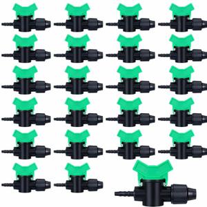 Hiboom 20 Pcs Drip Tape Irrigation Fittings 5/8"(16 mm) x 1/4" Barb Tubing Takeoff Adapter Valve Extended Barb Design for Green T Handle Adjustable Shut Off Watering Plants in Gardens Lawn