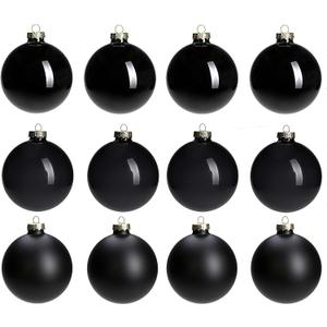Black Glass Ornaments for Christmas Tree, Matte, Shiny, Clear Ball Ornaments, 12 Pcs Black Xmas Balls for Home Decoration, Thanksgiving, Party, DIY Gift