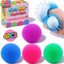 4 Pack Fuzz Ball Squishy Stress Balls, 2.56 Inch Sensory Squeeze Toys for Kids Adult Anxiety Stress Relief, Quiet Fidget Toys for School Home Office Travel, Small