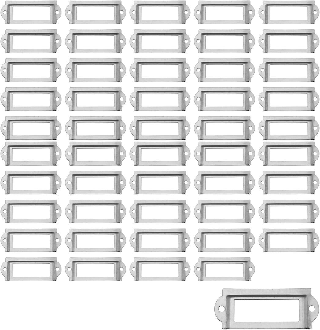 50Pcs Metal Label Holder,Office Library File Drawer Cabinet Card Tag Label Holder Metal Frame,2.36"x0.94" Silver