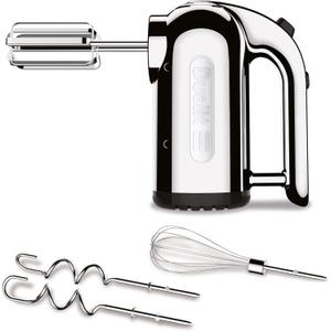 Dualit Hand Mixer - 300W- Strong Grip Handle - Attachments Included - Integral Plug Storage - 4 Speed Settings - Repairable gears - Flat Beaters, Dough Hooks, Balloon Whisk (One Size, Chrome)