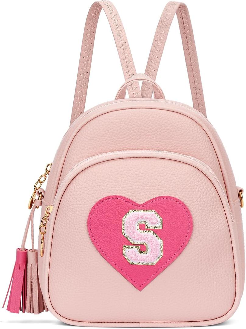 Girls Initial Mini Backpack Gifts for Kid Toddler Little Girl Teen Small Cute Heart Backpack Purse Preschool Kindergarten Bookbag, Pink-S