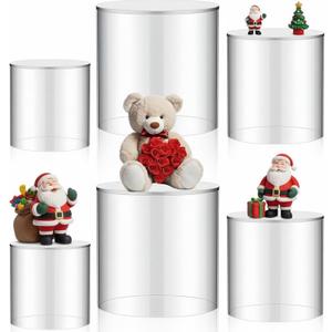 6 Pcs Acrylic Stands for Display, 4, 5, 6 Inches Round Tall Nesting Risers Cake Stands Tabletop Acrylic Display Shelf with Hollow Bottom for Party Buffet Food Jewelry Cylinder(Clear)