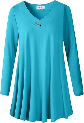 LARACE Women Plus Size Tunic Tops Long Sleeve V Neck Blouse Loose Swing Basic Flowy T Shirt for Leggings, Size -6XL LARACE Women Plus Size Tunic Tops Long Sleeve V Neck Blouse Loose Swing Basic Flowy T Shirt for Leggings, Size -6XL