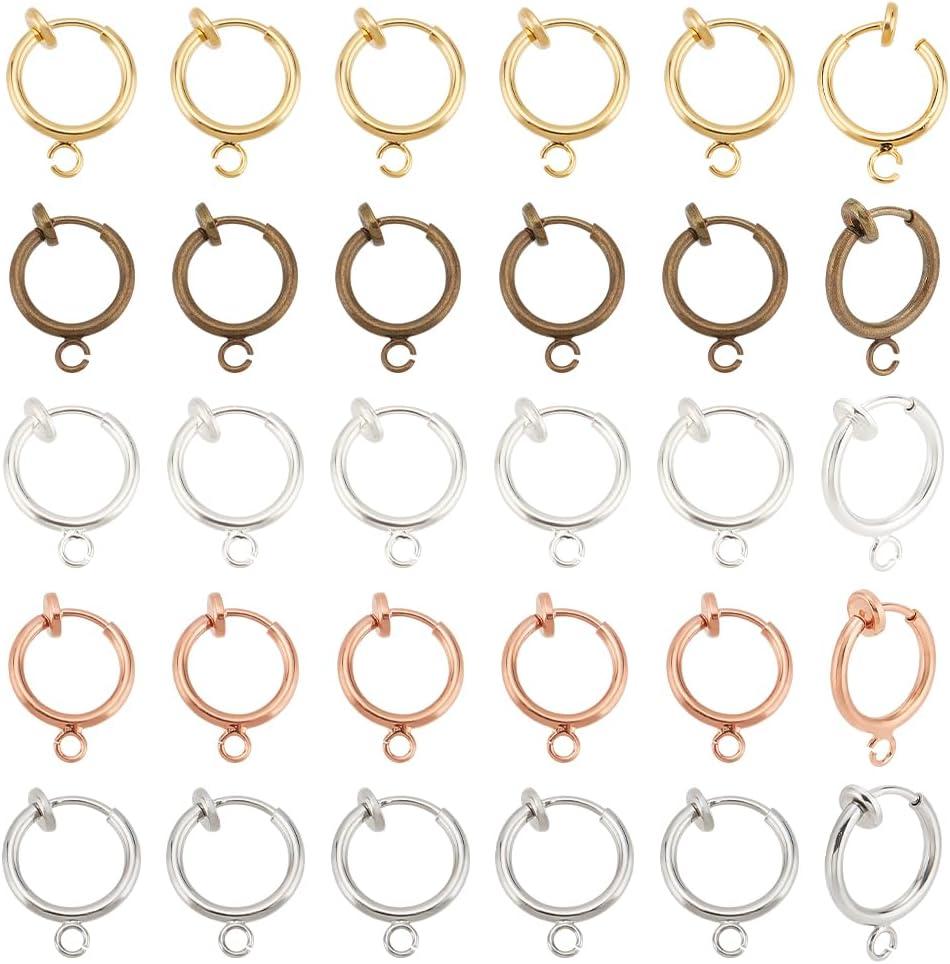 PH PandaHall 15 Pairs 5 Colors 11mm Round Brass Clip-on Hoop Earrings for Non-Pierced Ears DIY Earring Making Accessary, Mixed Colors