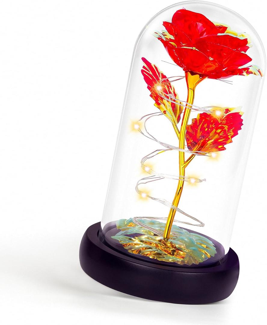 Childom Mothers Day Flowers Gifts for Mom Grandma,Birthday Gifts for Women,Valentines Gifts for Her,Mom,Women,Wife,Grandma,Light Up Rose in Glass Dome,Colorful Red Mothers Day Flowers for Delivery