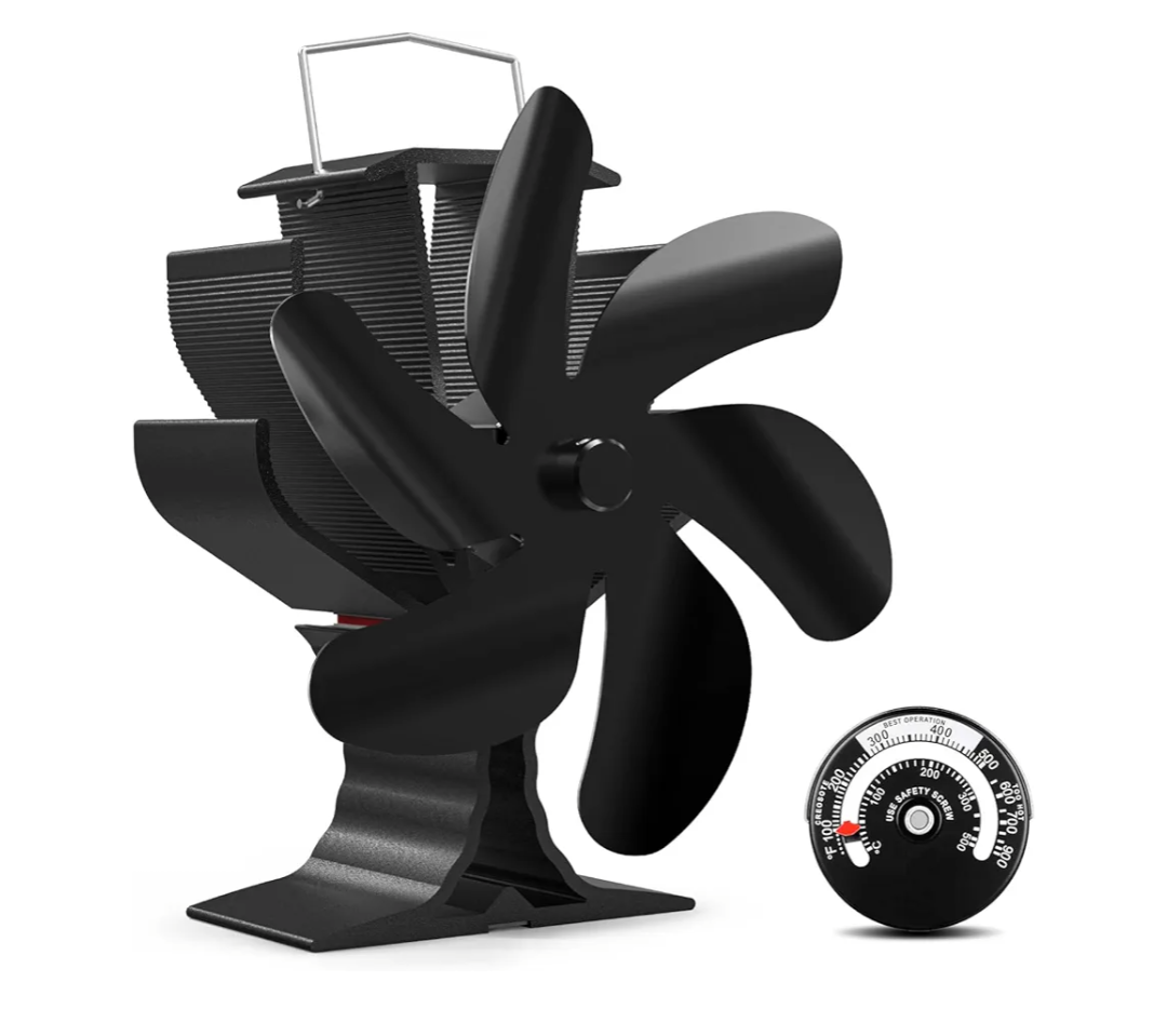 HIDALIFE Wood Stove Fan Heat Powered 6 Blades Fireplace Fan,Heat Blower with Magnetic Thermometer Wood Stove Accessories, Silent Thermal for Pellet/Gas/Log Burner Stove, Black