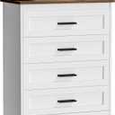 Farmhouse 4 Drawers Dresser for Bedroom Rustic Chest of Drawers with Natural Texture White Drawers Organizer for Living Room Hallway