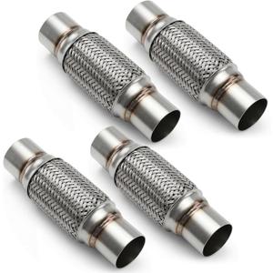 4 Pack 2.25 x 6 Inches Stainless Steel Heavy Duty Flex Pipe, Double Braid Tube, Overall Length 10 Inches