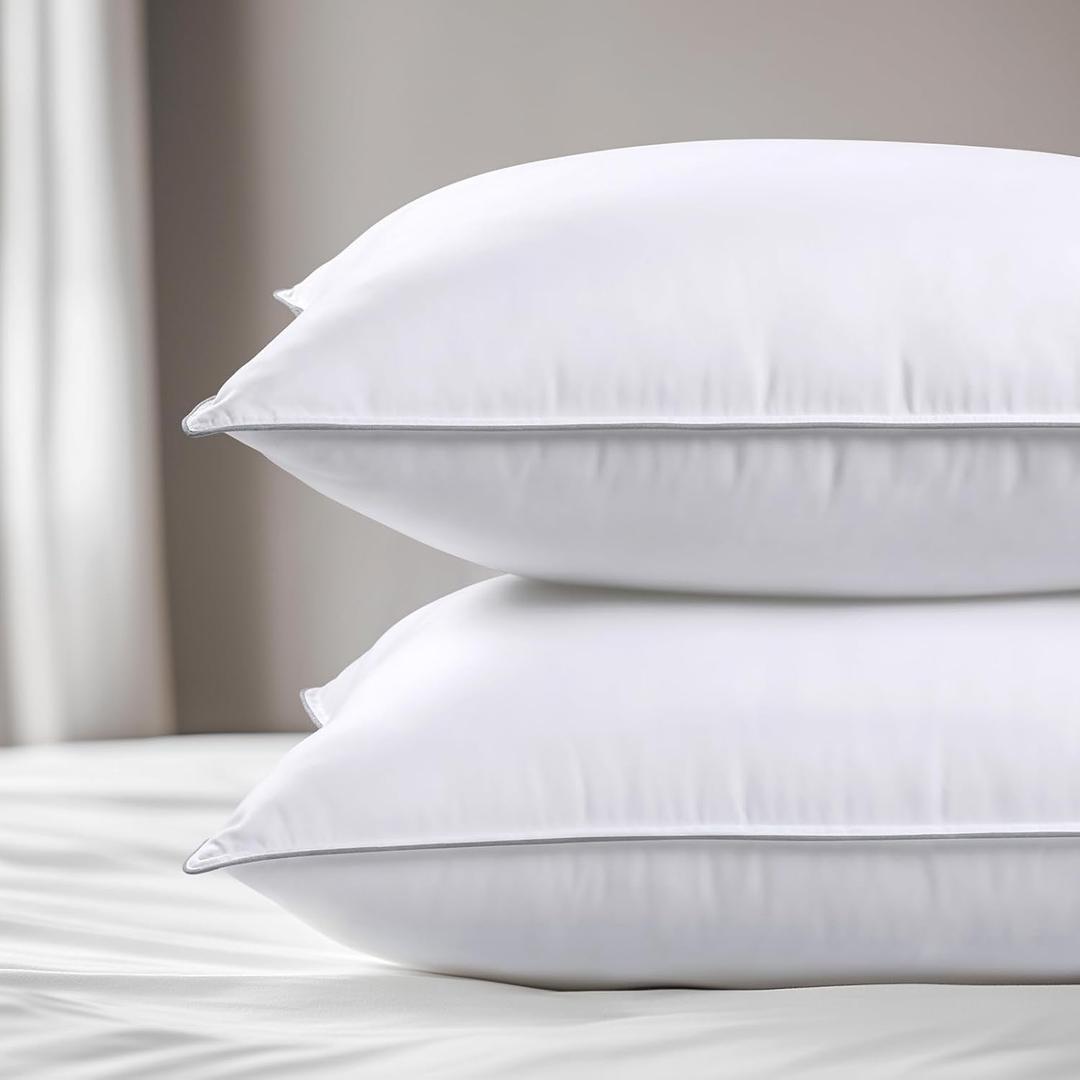 viewstar Bed Pillows Queen Sizes Set of 2, Hotel Quality Cooling Down Alternative Gusseted Pillows for Side, Back, or Stomach Sleepers, Double Stitch White