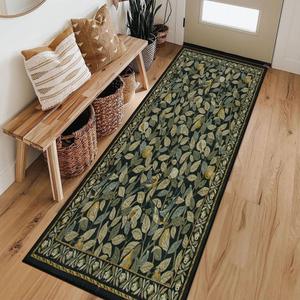 Botanical Runner Rug for Hallways Boho Entryway Rug Non Slip Washable Long Bedside Rugs for Kids Bedroom Yellow Green Kitchen Mat for Floor Area Rugs for Living Room Bathroom 59" X 24"