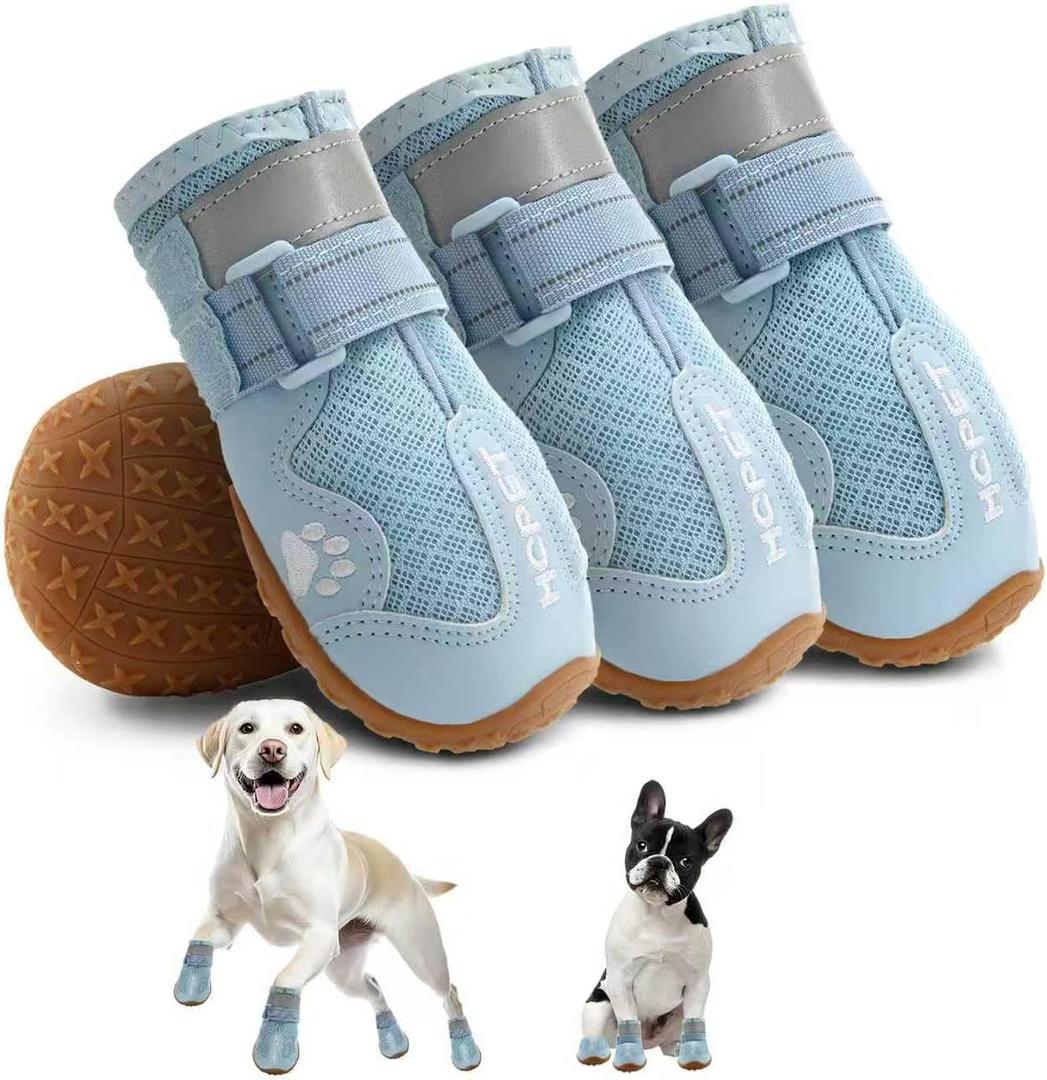 Hcpet Dog Boots, Dog Shoes for Large Dogs, Medium Dog Boots & Paw Protectors, Anti-Slip Dog Booties for Hot Pavement Winter Snow Hiking with Reflective Straps Blue Size 4