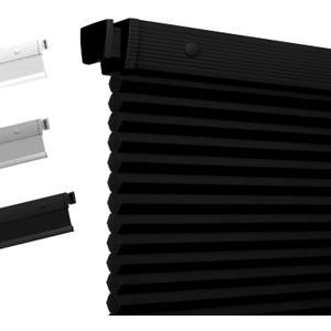 Boolegon No Drill Cellular Shades for Indoor Windows,Noise Reducing & Thermal Insulating Honeycomb Blinds,Cordless Free Stop Blackout Blinds Easy to Install,35.5" W x 64" H,Blackout Black