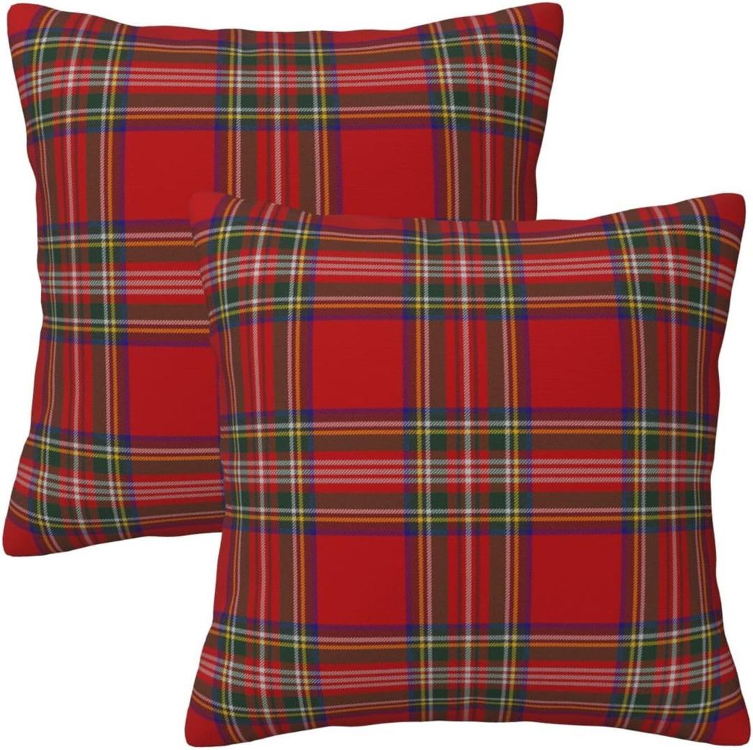 GOOESING Christmas Plaid Pillow Covers 26x26 Inch Set of 2 Scottish Tartan Farmhouse Throw Pillow Case Cushion Cover for Sofa Couch Home Decor, Red and Green