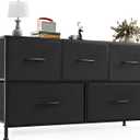  Dresser for Bedroom with 5 Drawers, Wide Chest of Drawers, Fabric Bedroom Dresser with Drawer Organizer, Storage Organizer Unit with Fabric Bins for Closet, Living Room, Hallway, Classic Black
