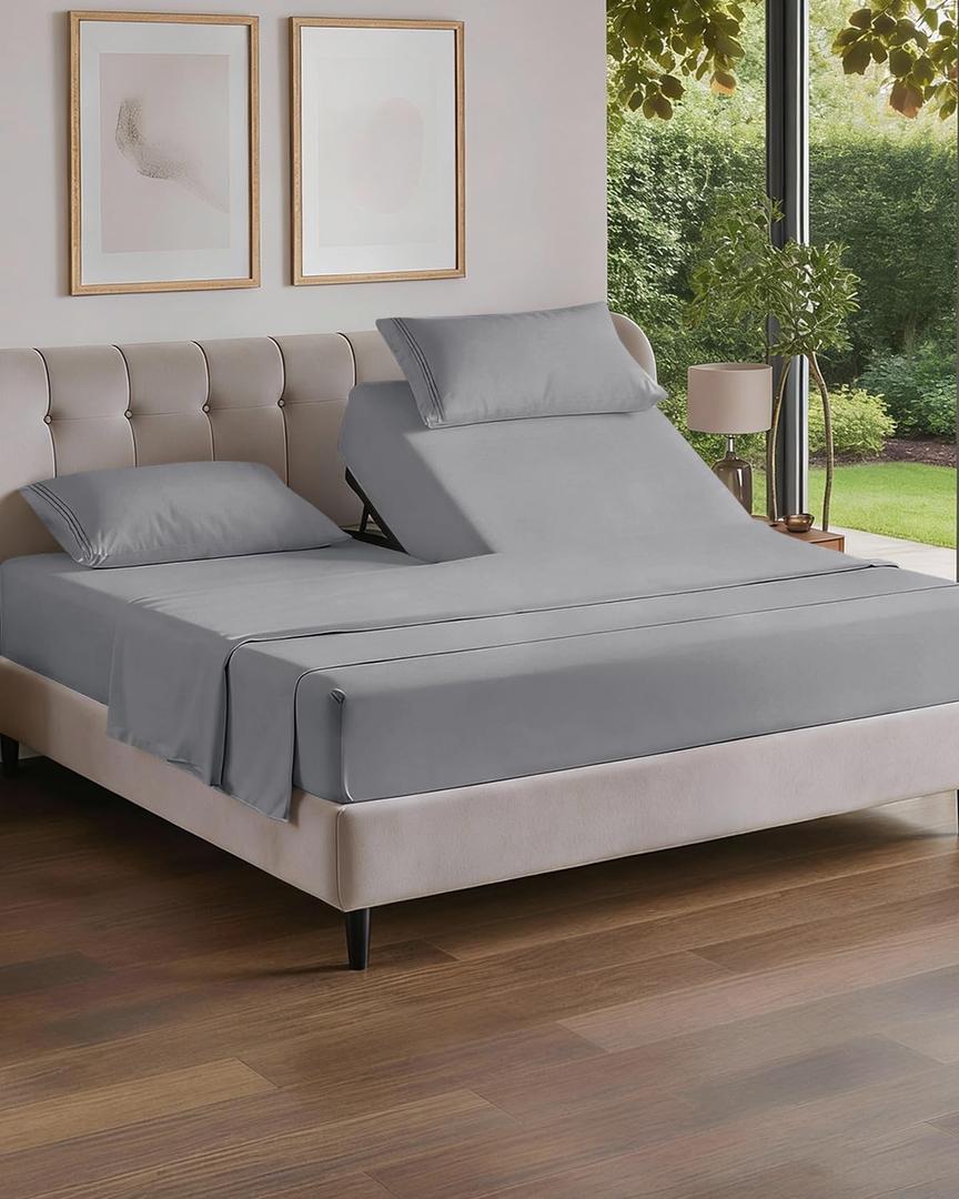 Flex Top Split Head King 4 Piece Sheet Set - Ultra-Soft, Breathable & Cooling Bed Sheets Set - Hotel Luxury Bedding for Women & Men with Deep Pockets - Wrinkle and Fade Free - Oeko-Tex - Steel Blue
