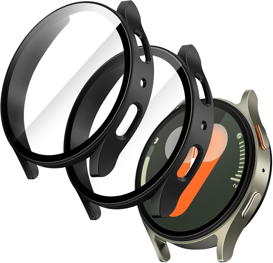 JETech Case with Screen Protector for Samsung Galaxy Watch 7 40mm, Overall Protective Cover, Built-in Tempered Glass Film High Sensitivity, 2 Pack (Black)