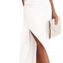 PRETTYGARDEN Women's Off Shoulder Bodycon Dresses 2025 Summer Ruched Asymmetrical High Split Elegant Cocktail Party Dress (White) S
