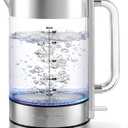 OVENTE Electric Kettle, 1.8L Tea Kettle Cordless with Borosilicate Glass Water Boiler, Stainless Steel Base, Acrylic Handle, 1500W Fast Boil Electric Kettle, Easy Fill Lid, Auto Shutoff, Silver KG911S
