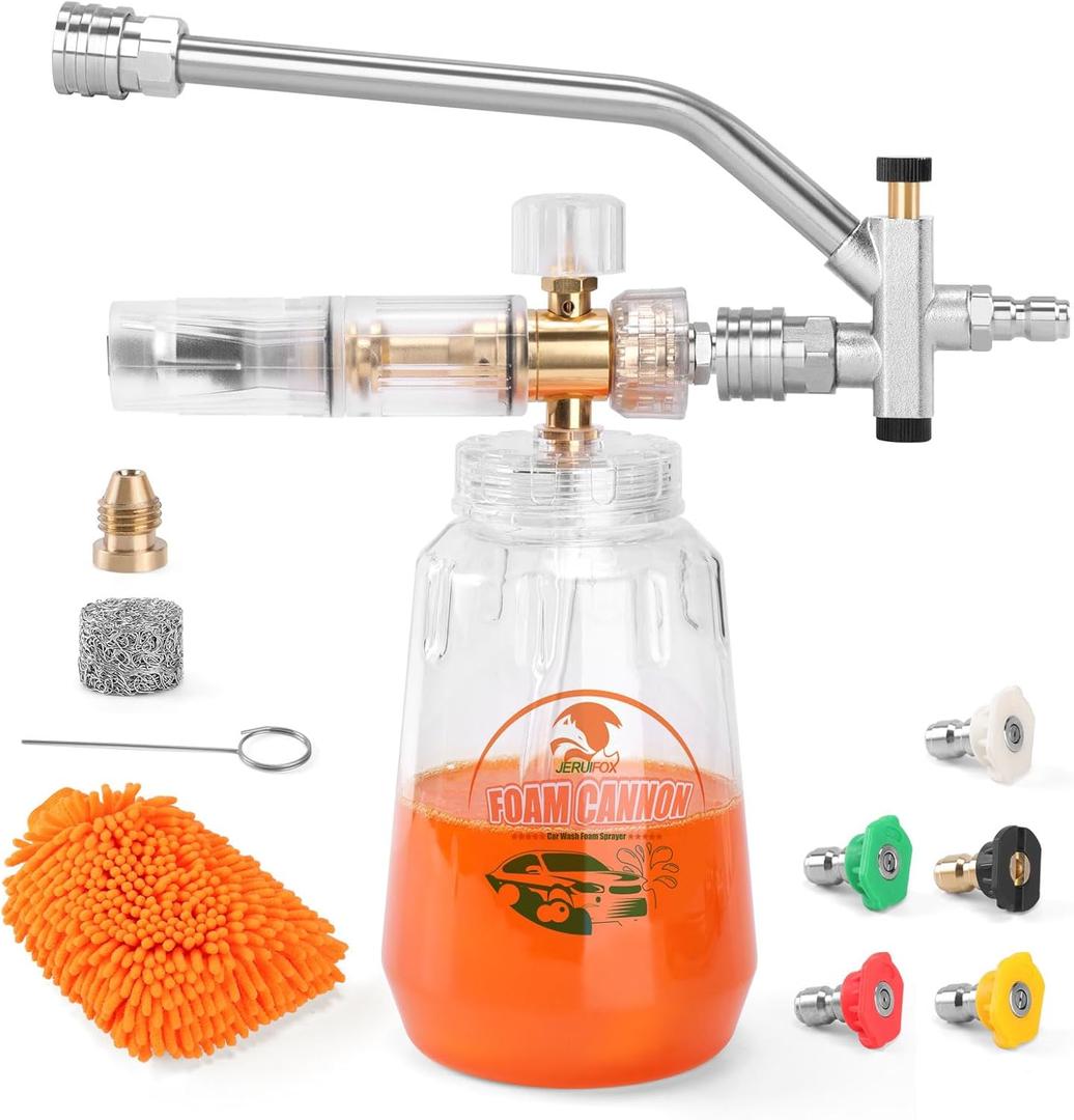 Dual Connector Foam Cannon for Pressure Washer, Pressure Washer Foam Cannon for Car Washing with 5 Power Washer Sprayer Nozzles 1/4" Quick Connect Foam Soap Cannon for Snow Foam Lance