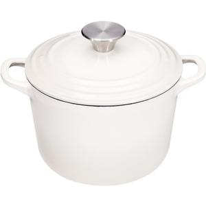 Flavehc Dutch Oven Pot with Lid 1.8 qt Cast Iron Dutch Oven for Bread Baking White Enameled Cast Iron Rice Pot with Handels