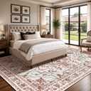 Arenarug 8x10 Washable Area Rug for Living Room, Light Pink Rusty Red