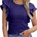 SHEWIN Womens Tops Casual Crewneck Ruffle Short Sleeve T Shirts Slim Fit Dressy Blouses (Medium, D Dark Blue)