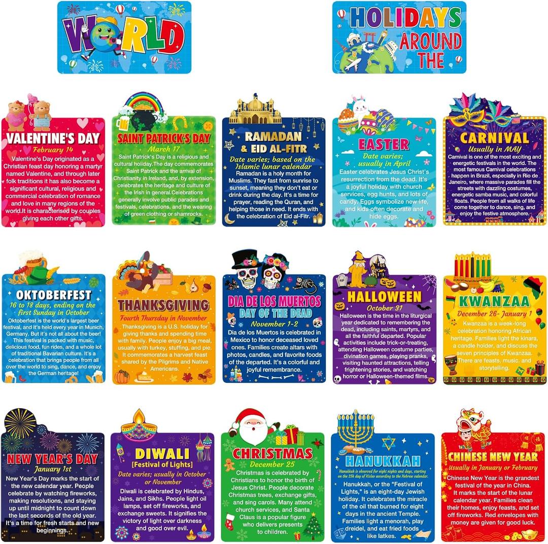 Classroom Bulletin Board Decorations Holiday Poster from Around the World Kindergarten Wall Decor Social Education Poster Decor Homeschooling Supplies Homeschool Classroom Learning Posters For Wall (Colorful)