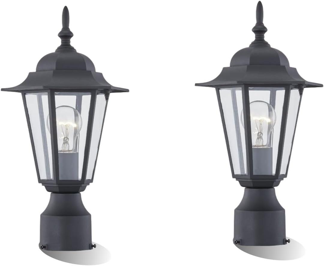 WISBEAM 2 Packs Outdoor Post Light, Pole Lantern, E26 Base 60W Max, Aluminum Housing Plus Glass, Wet Location Rated, ETL Qualified, Bulbs not Included, Black