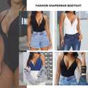 SHAPERIN Women's Deep V Neck Cami Bodysuit Plunge Double Layer Tummy Control Shapewear Thong Body Suits (Medium, Black)